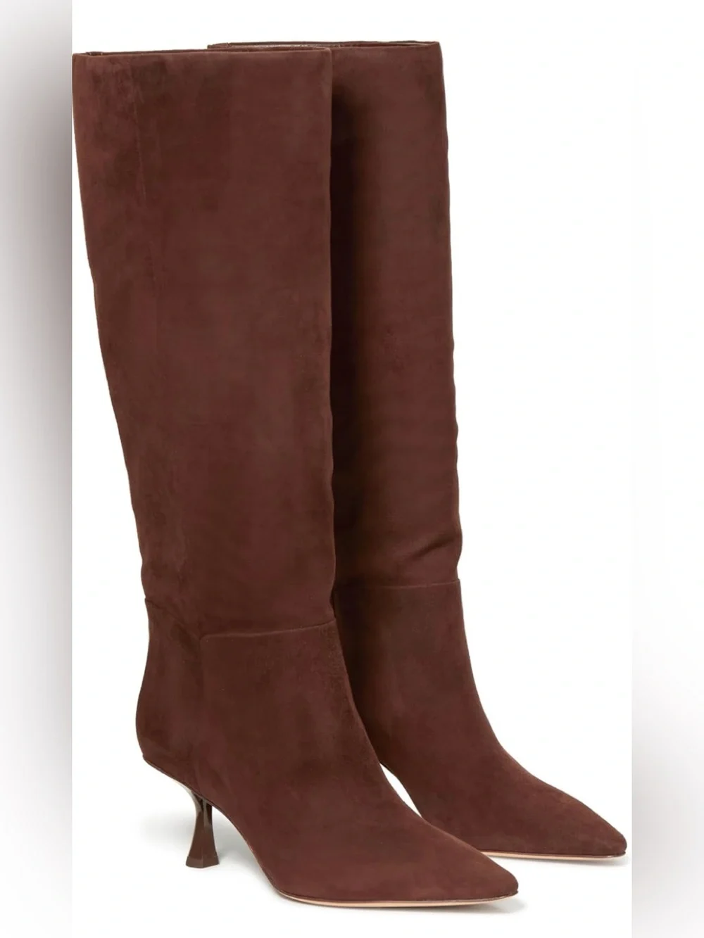 kate spade Brown Suede Knee-High Boots with Sculpted Kitten Heel